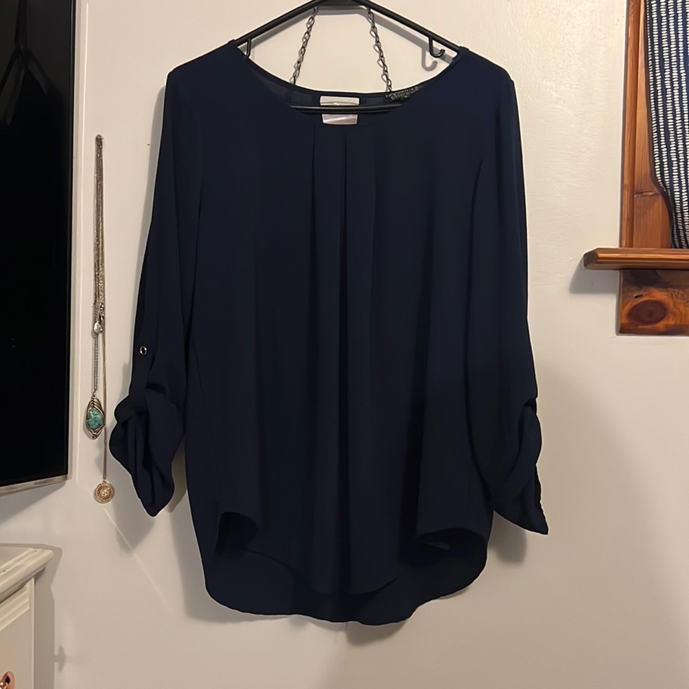 Navy colored tunic style blouse sheer material
